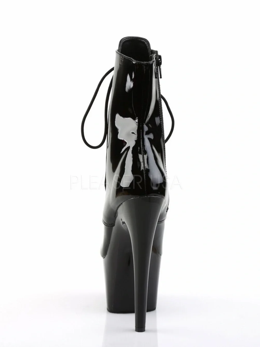 Pleaser Black Patent Lace-Up Platform Ankle Booties Heels Stilettos - Picture 3 of 5